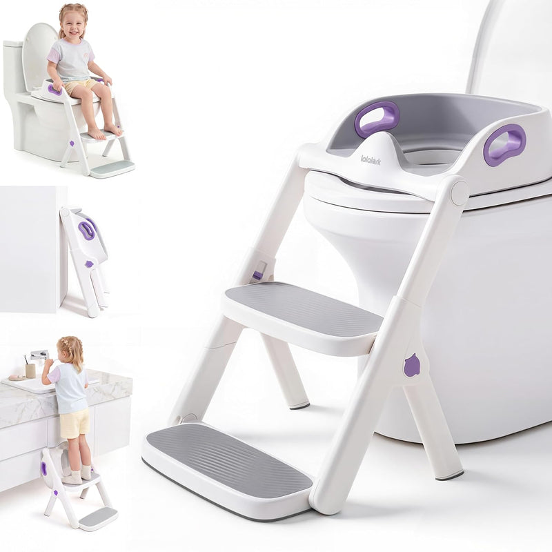 Potty Training Seat, 2-in-1 Toddler Toilet Seat with Steps, Upgrade Potty Step Stool for Toddler with Anti-Slip Pad Step Stool, Extended Splash Guard, Foldable Potty Ladder Boys Girls, Green