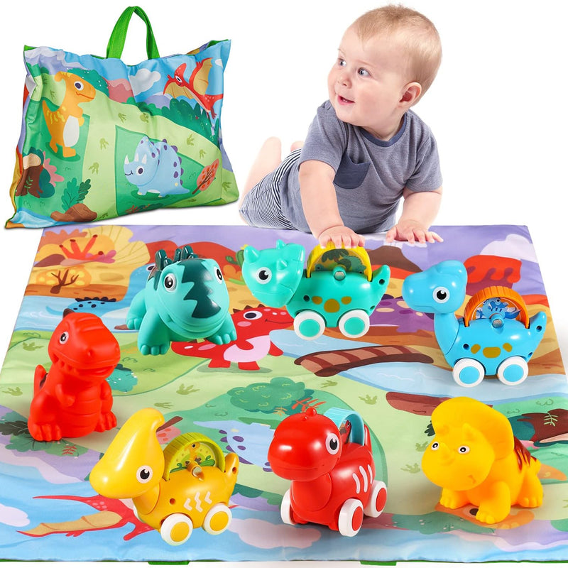 Dinosaur Car Toys for 1 Year Old Boy Gifts with Playmat/Storage Bag | 9 PCS Vehicles for Baby Boy Gifts,1 Year Old Toys for Toddler Boy Toys 1-2,1st Birthday Gift for Infant 12 18 Months