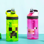 Zak Designs Minecraft Kids Water Bottle with Straw and Built in Carrying Loop Set, Made of Plastic, Leak-Proof Water Bottle Designs (Creeper/Pig, 16 oz, 2pc Set)
