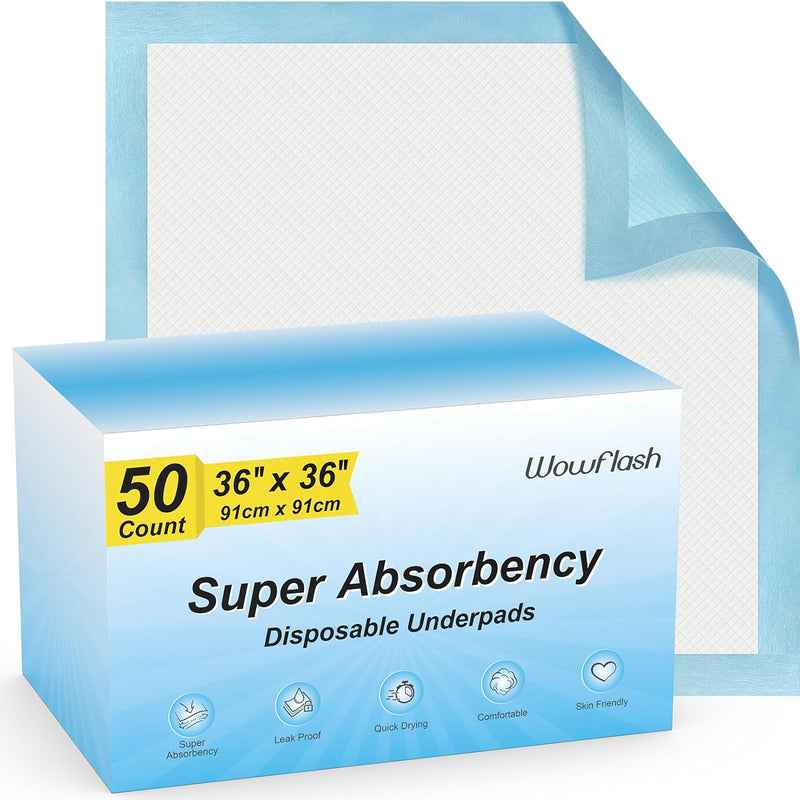 100 Count 22” x 22” Super Absorbency Disposable Underpads | Leakproof Quick Drying Disposable Pads for Baby, Puppy and Adults, Cat Pee Pads for Dogs, Potty Puppy Training Pads