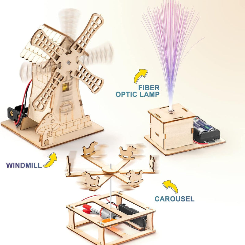 Yutin 5-piece wooden STEM science kits for kids aged 8-12, DIY craft kits with 3D puzzles and building models