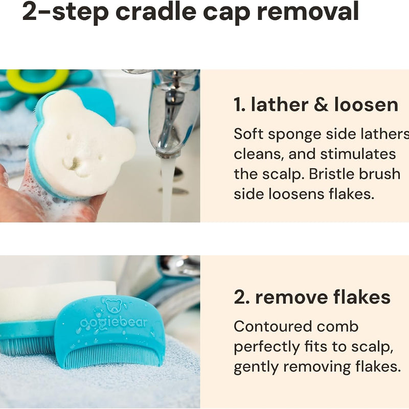 oogiebear Cradle Cap Brush Kit for Babies, 3 Piece Gentle Scalp Care Set | Sponge, Brush & Comb Set for Newborns, Infants & Babies, Soft Cradle Cap Remover, Baby Registry Essential