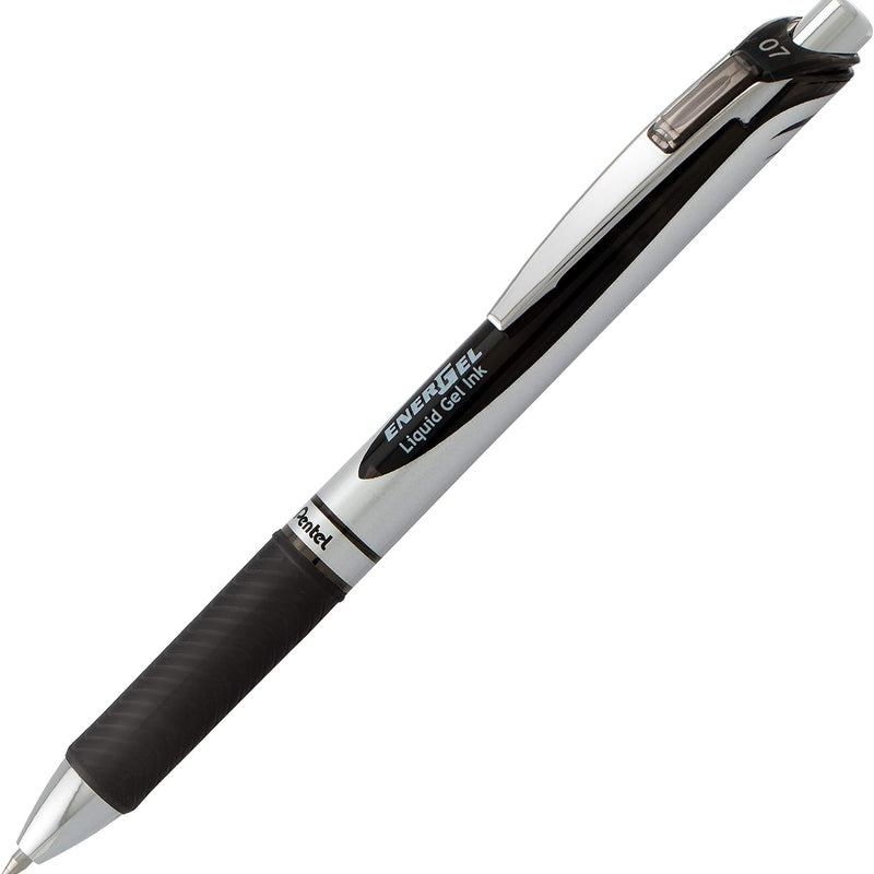 Pentel EnerGel RTX Retractable Liquid Gel Pen, (0.7mm) Medium Line, Metal Tip, Black Ink, Box of 12 (BL77-A)
