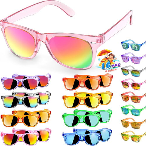 16 Pack Kids Sunglasses Bluk Party Favors - Goodie Bags Stuffers for Children Age 3-8,Boy Girl Neon Glasses with UV400 Protection,Birthday Classroom Graduation Gift,Pool Beach Party Supplies - nylytek