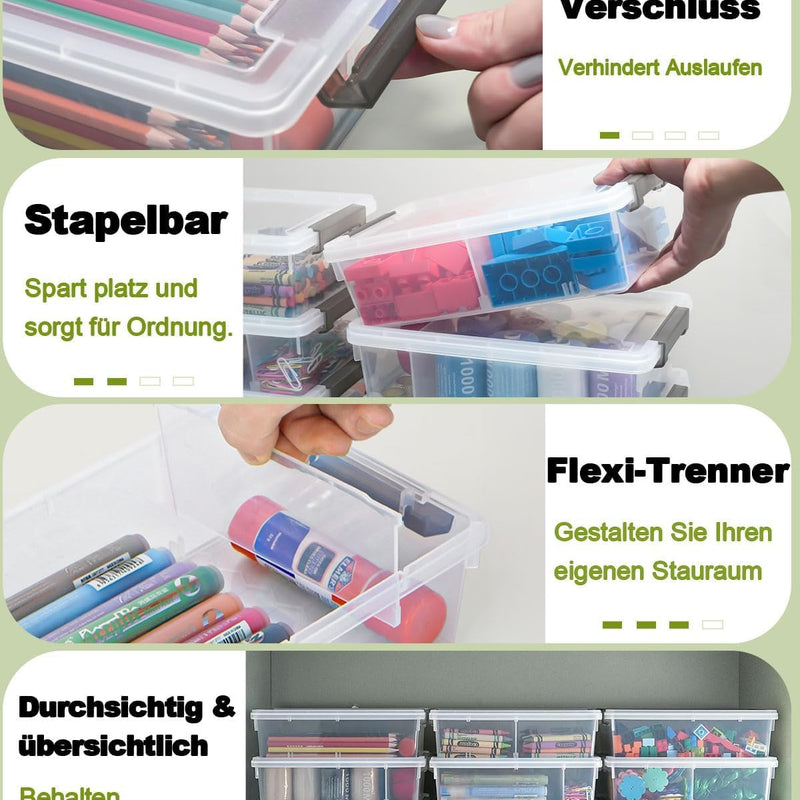 6 Pack Extra Large Pencil Box with Removable Divider, Thickened Pencil Case Bulk, Clear Crayon Marker Organizer Stackable Plastic Small Storage Containers for Pen Craft School Supplies(Grey)