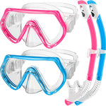 2 Sets Kids Snorkeling Gear for Ages 3-14, Anti-Fog 180° Clear View Dry Top Snorkel Set, Swimming Mask with Nose Cover & Tempered Glass Goggles for Youth Boys Girls Junior