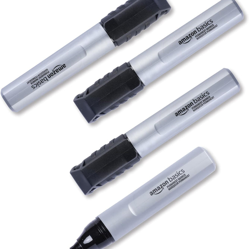Amazon Basics Large Chisel Tip Permanent Markers, Quick Drying, Fade Resistant, Black, 12-Pack