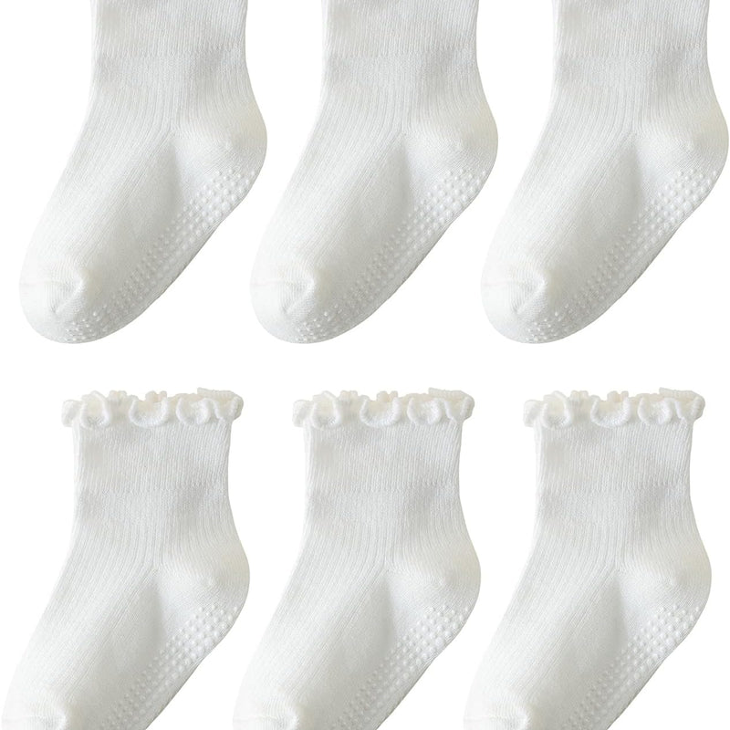 ANYANIME Toddler Socks Ruffle for Girls Baby Grip Socks Non Slip Cute Frill