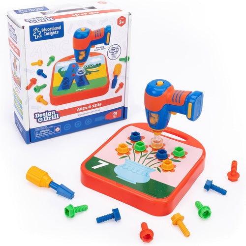 Educational Insights Design & Drill ABCs & 123s Building Construction Toy Set for 3+ Year Old Toddler STEM Learning