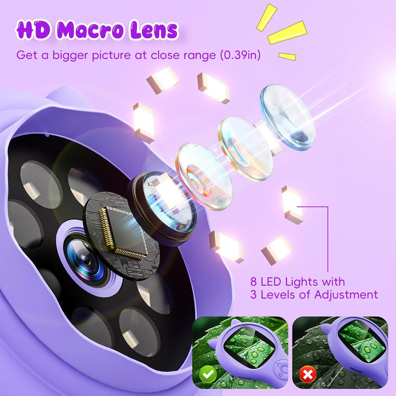 Ashfly Portable Microscope for Kids with 2-inch IPS Screen and 1080P Autofocus Imaging Technology