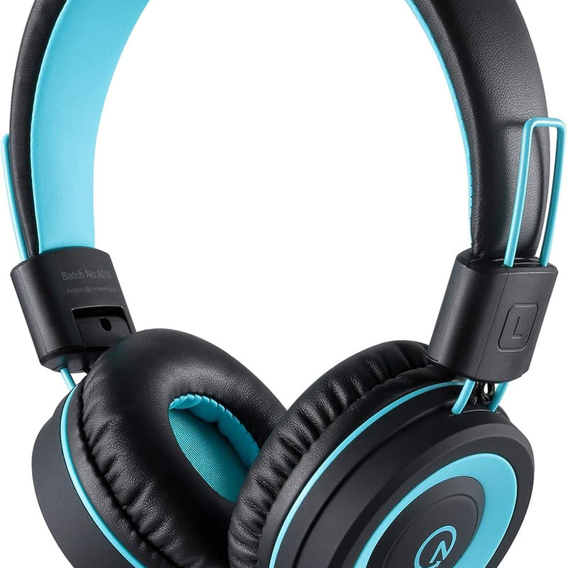 noot products K11 Kids Headphones Wired 3.5mm Jack Tangle-Free Skyline Blue | 5ft Long Cord, Foldable, Plug in On-Ear Headset for iPad, Amazon Kindle Fire, Boys, Girls, School, Laptop Travel Plane Tablet
