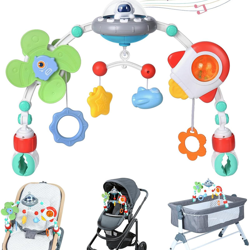Orzbow Musical Bassinet Toys for Baby, Adjustable Stroller Arch Toy, Bouncer Toy Bar, Baby Mobile, Hanging Toys for Crib & Car Seat, Supports Baby's Motor & Sensory Development, Space