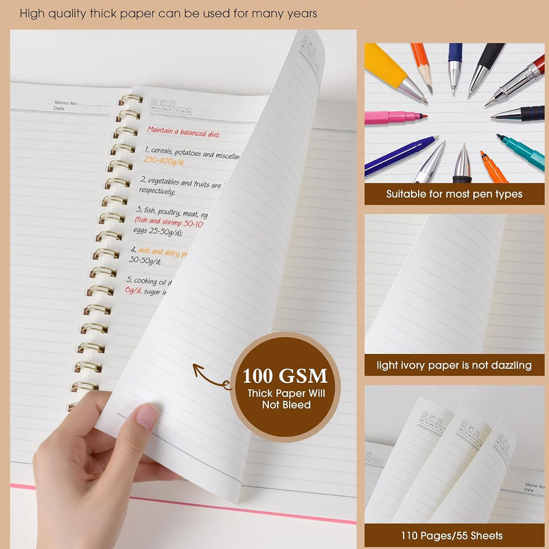 Spiral Notebook Journal 8.5” x 11”, A4 Large Pink Notebooks for Women Men, College Ruled Lined Journal, 100 GSM Paper, Plastic Hardcover Spiral Bound Journals for Work School Note Taking Business