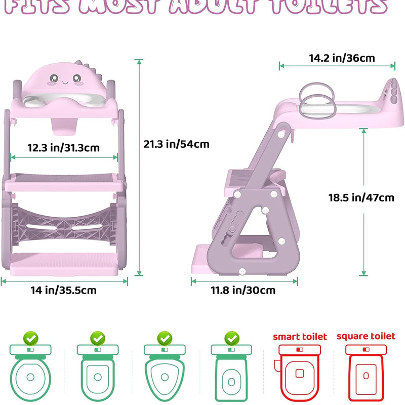 Potty Training Seat, Upgrade 2 in 1 Potty Training Toilet with Step Stool Foldable Toddler Toilet Seat for Kids Boys Girls Toddler Potty with Splash Guard Anti-Slip Pad Adjustable Ladder & Seat Height
