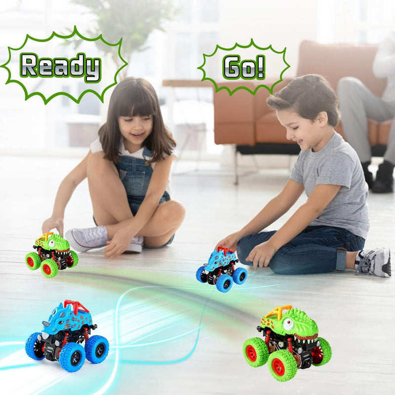 LODBY 2-pack Dinosaur Truck Toys for 2-6 Year Old Boys, Push and Go Cars for Toddlers