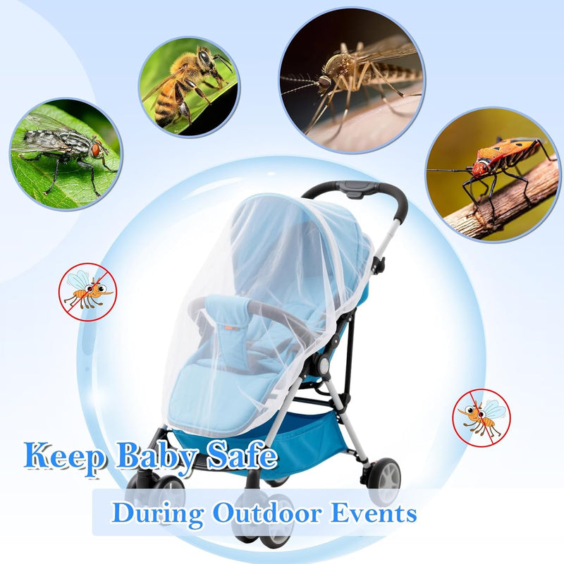 South to East Breathable Mosquito Net for Stroller with Drawstring, White | Baby Bug Netting with Storage Bag, Portable Stroller Mosquito Nets for Car Seat, Bassinet, Cradle, Travel & Camping Crib