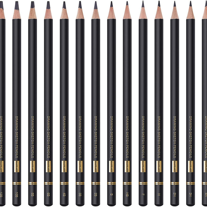 MARKART Professional Drawing Sketching Pencil Set - 14 Pieces,Graphite,(12B - 4H), Ideal for Drawing Art, Sketching, Shading, Artist Pencils for Beginners & Pro Artists