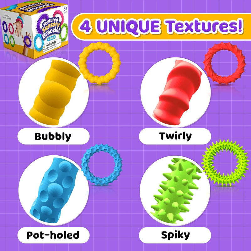 Sensory Toys Fidgets for Kids Adults - 4 Pack Stretchy Fidget Toys Bracelets | Texture & Calming Autism Sensory Toys for Special Needs Autistic Children Classroom Fidgets| Squishy Fidgets Travel Gifts