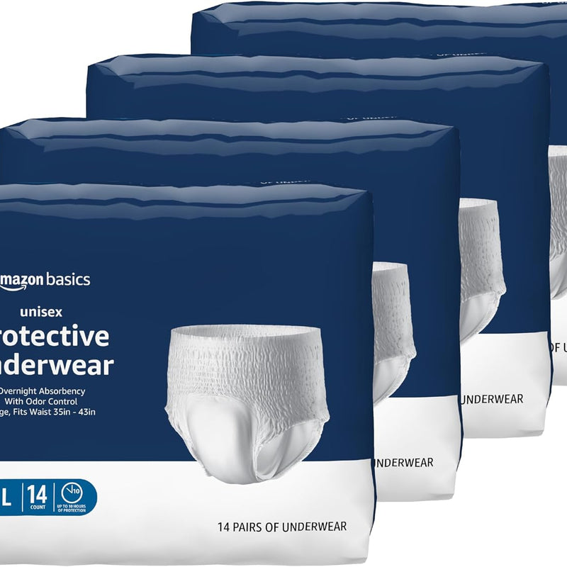 Amazon Basics Unisex Protective Underwear, Overnight Absorbency, Small/Medium, 16 Count