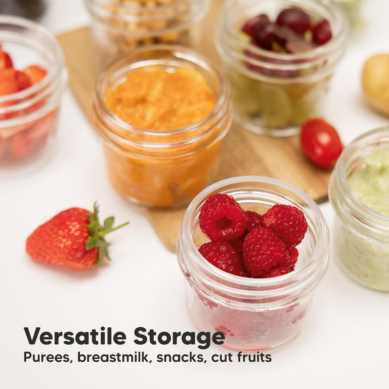 KeaBabies 12pk 4oz Glass Baby Food Containers with Lids, Leak-Proof (Sage) | Microwavable Small Glass Jars, Baby Purees, Toddler Snack Storage Containers, BPA-Free, Dishwasher-safe, Freezer Safe