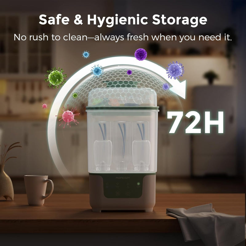 Momcozy New Modular Nesting 4 in 1 Compact Bottle Sterilizer and Dryer | Space-Saving Design, 6 Bottles Capacity, for Breast Pump Parts & Newborn Essentials, Drying Rack Included, for New Parents
