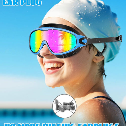 Aegend New Kids 2 Pack Wide View Swim Goggles, Anti-Fog/UV No Leak Goggles with Ear Plugs Kids 3-14