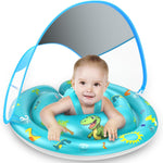 LAYCOL Baby Pool Float with Canopy UPF50+, 120°Adjustable Sun Protection and Anti-Tip Safety Seat, Inflatable Toddler Floaties Infant Pool Float with Animal Pool Toys, Baby Beach Essentials for 6-36M