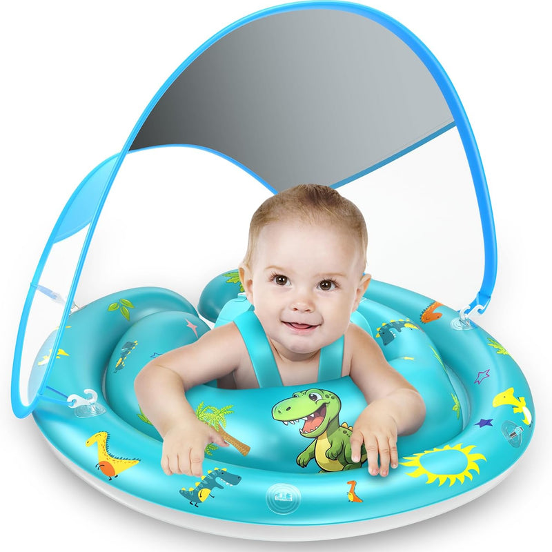 LAYCOL Baby Pool Float with Canopy UPF50+, 120°Adjustable Sun Protection and Anti-Tip Safety Seat, Inflatable Toddler Floaties Infant Pool Float with Animal Pool Toys, Baby Beach Essentials for 6-36M