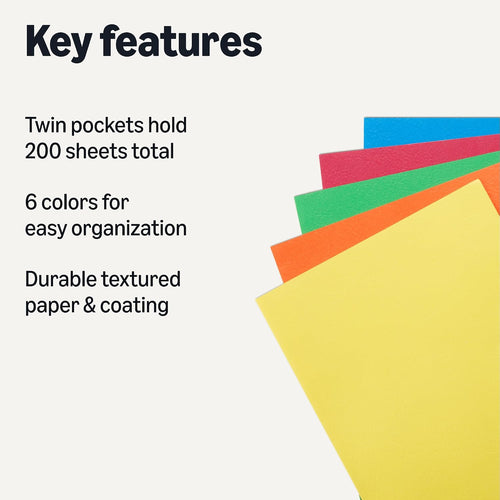 Amazon Basics Two-Pocket Folders, Letter Size, Assorted Colors, 25-Pack