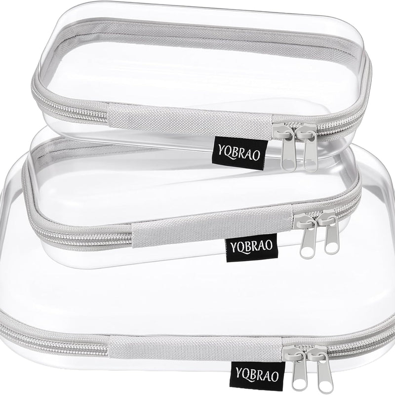 YQBRAO Clear Hard Shell Organizer Cases, 3-Pack, White | Rigid 1.2 mm clear PET organizers with multi-size design for travel, home storage, and everyday essentials.