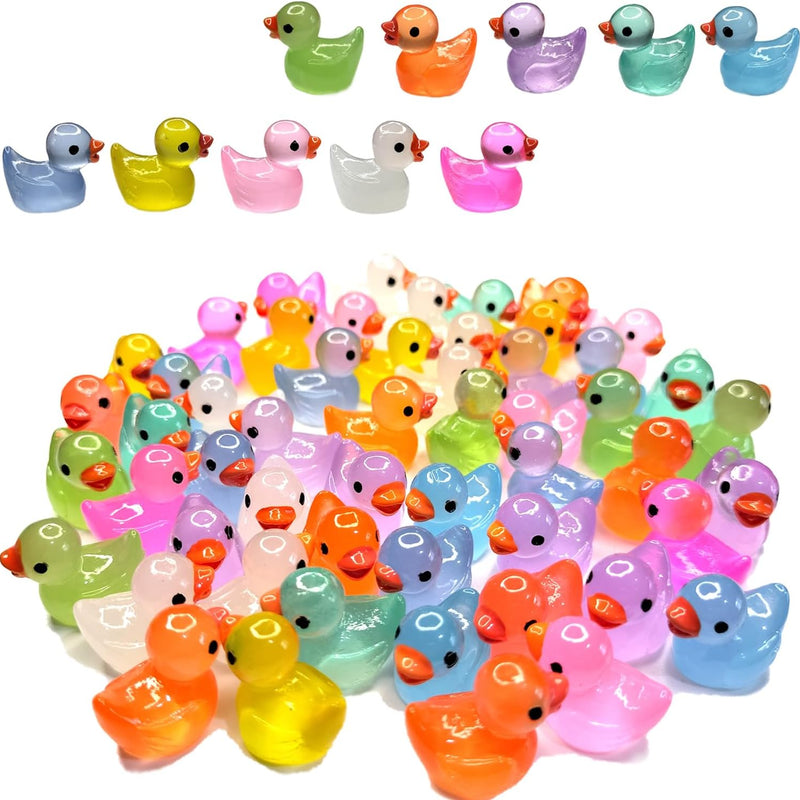 Cidinge 60 Pcs Mini Resin Ducks Luminous Tiny Ducks Miniature Duck Glow in The Dark for DIY Garden Dollhouse Duck Accessories Micro Landscape Aquarium Party Decor