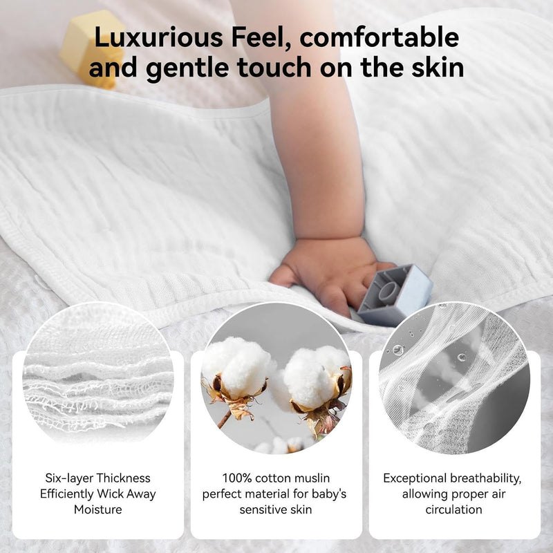 Burp Cloths Large, Muslin Burp Cloths for Baby, Extra Absorbent and Soft, 6 Layers 20 by 10 Inches 100% Cotton (White Large 4 Pack)