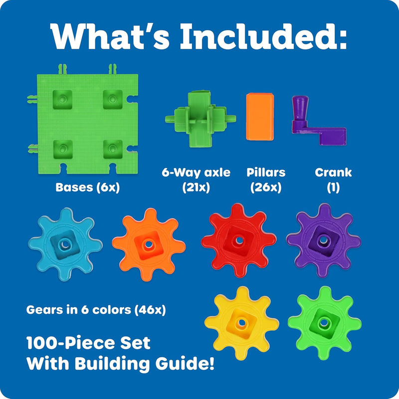 Learning Resources Gears 100-Piece Deluxe Building Set -STEM Activities, Fine Motor Skills, Toddler Explorer Kit, Science and Construction, Boys and Girls Gifts