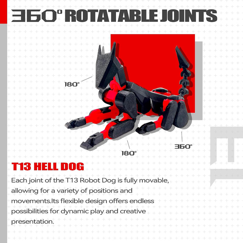 T13 3D Action Figure Set (Assembly Completed),Dummy Robot Titan 13 Action Figures,3D Printed Toys Multi-Jointed Movable (Black/Red)