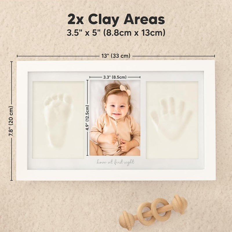 KeaBabies Baby Hand and Footprint Kit, Clay Keepsake Frame (Alpine White) | Quick Dry Handprint and Footprints, Newborn Nursery Picture Frame, Personalized New Mom Gifts for Baby First Christmas Shower
