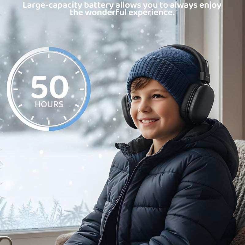awatrue Kids Over-Ear Bluetooth Headphones, 85dBA Safe Volume, Navy Blue | Built-in Microphone, Bluetooth 5.4, Foldable, 50H Playtime, USB-C Charging