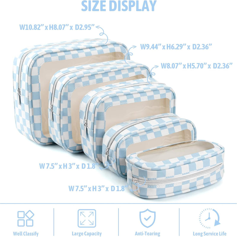 YOPCDJ 5PCS Diaper Bag Organizer Pouch Set, TSA Approved Toiletry Bag，Clear Waterproof TPU Makeup Bag Set Travel Organizer Bags for Women and Kids