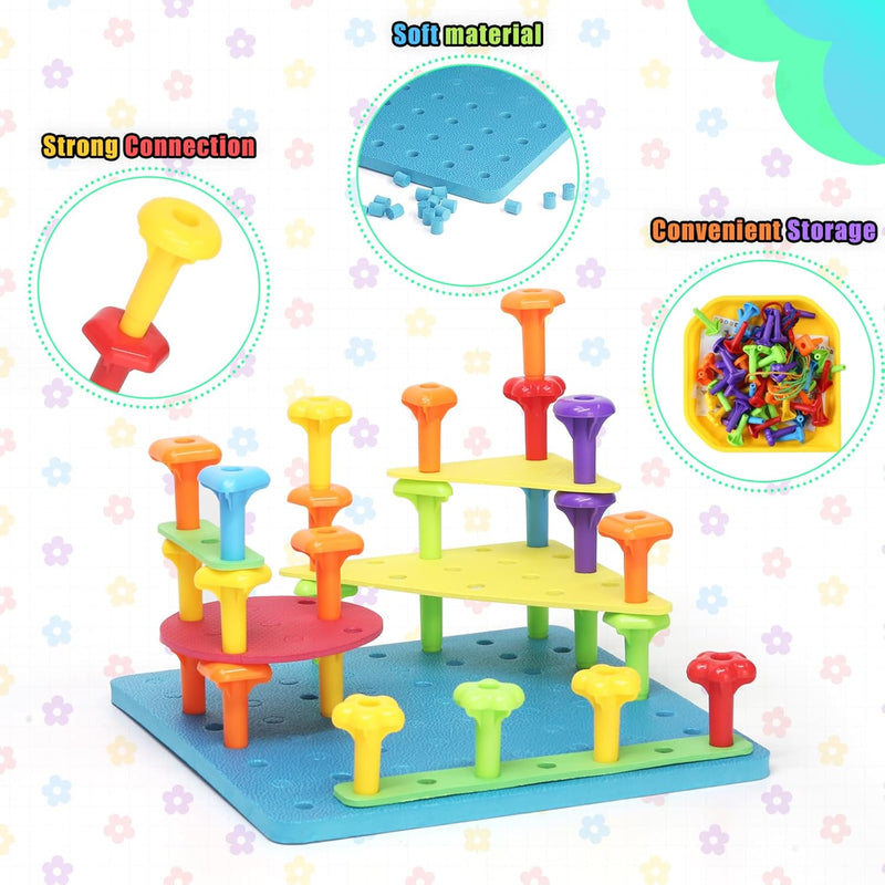 Peg Board Toy Set 73pcs DIY Building Stacking Toys for Kids 3-6 Years Old STEM Educational