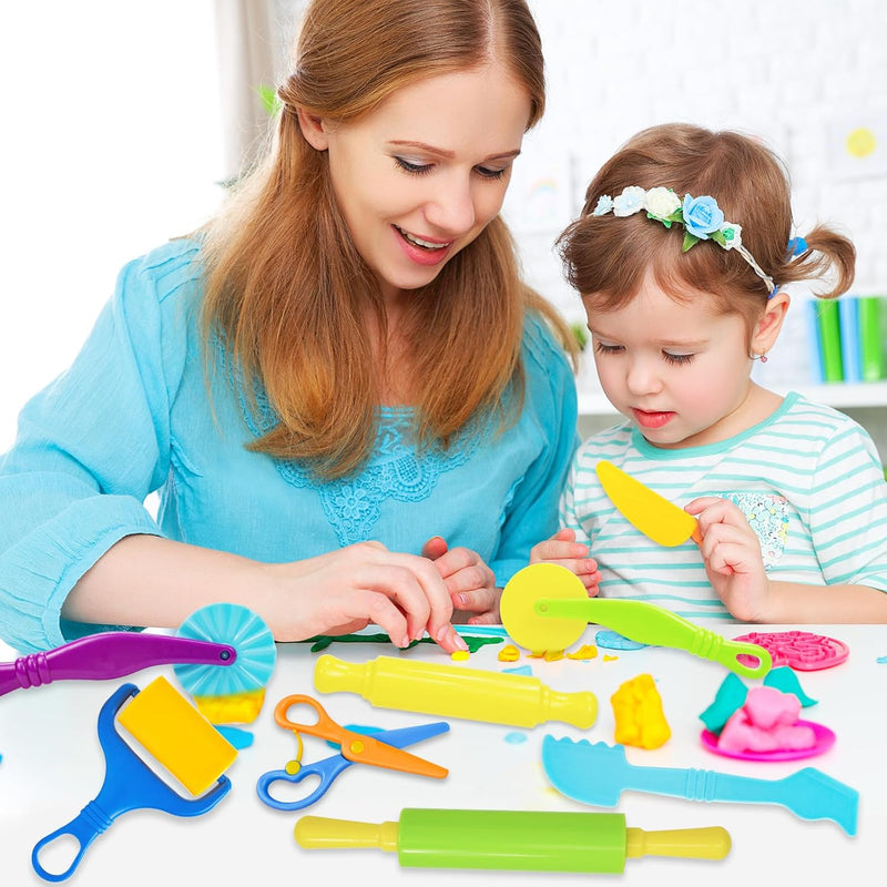 LCY WEDSHI Dough Tool Set for Kids, 9-Piece Plastic Dough Accessories Kit for Ages 4-8, Safety Scissors and Rollers Included