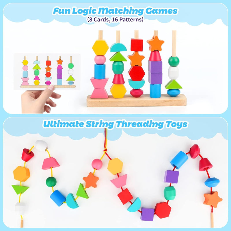 Montessori Wooden Beads Sequencing Toy Set for Preschool Learning and STEM Development