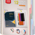 H4D 12 Pocket Poly Project Organizer, Spiral Multi Pocket Folder Organizer, Multi-Subject Folder Notebook, Letter Size