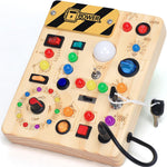 Montessori Toy: 19-Switch Busy Board with LED Lights, Sensory Exploration for Toddlers 1-3 Years