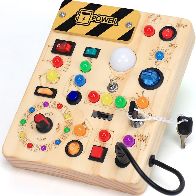 Montessori Toy: 19-Switch Busy Board with LED Lights, Sensory Exploration for Toddlers 1-3 Years