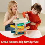TOP Bright Toddler Wooden Race Track Car Ramp Toys with 4 Mini Cars and 1 Car Garage