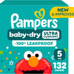 Pampers Diapers - Baby Dry - Size 5, 132 Count, Absorbent Disposable Infant Diaper (Packaging May Vary)
