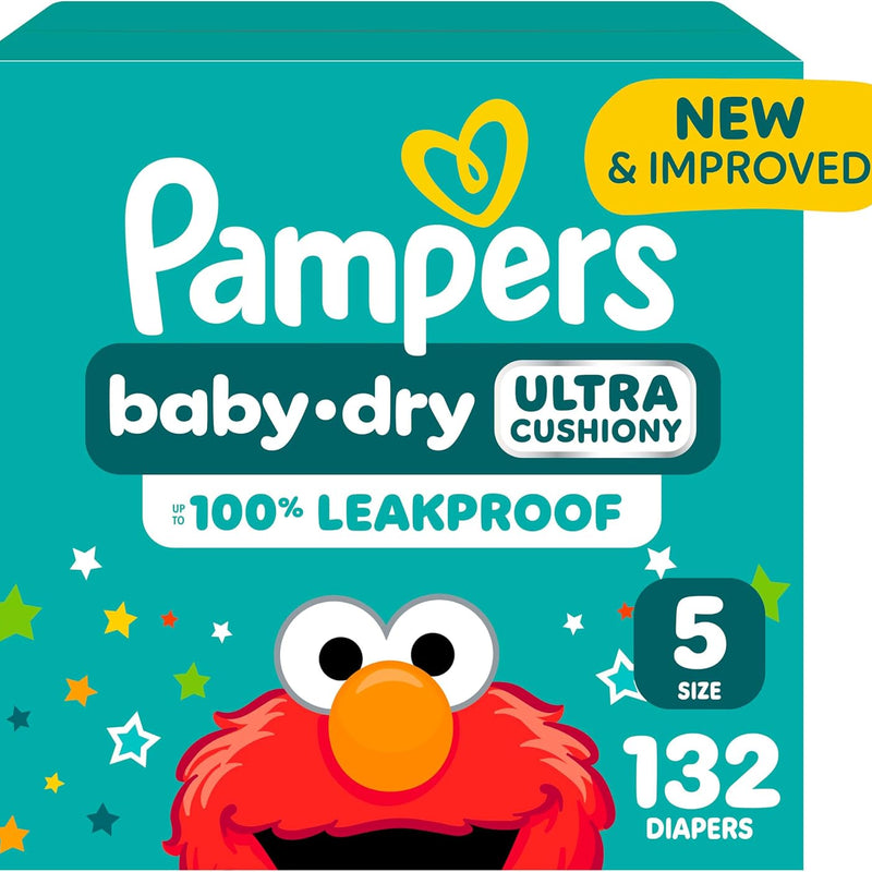 Pampers Diapers - Baby Dry - Size 5, 132 Count, Absorbent Disposable Infant Diaper (Packaging May Vary)