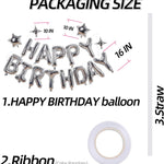 Silver Happy Birthday Aluminum Foil Balloon Decoration Kit for Kids and Adults