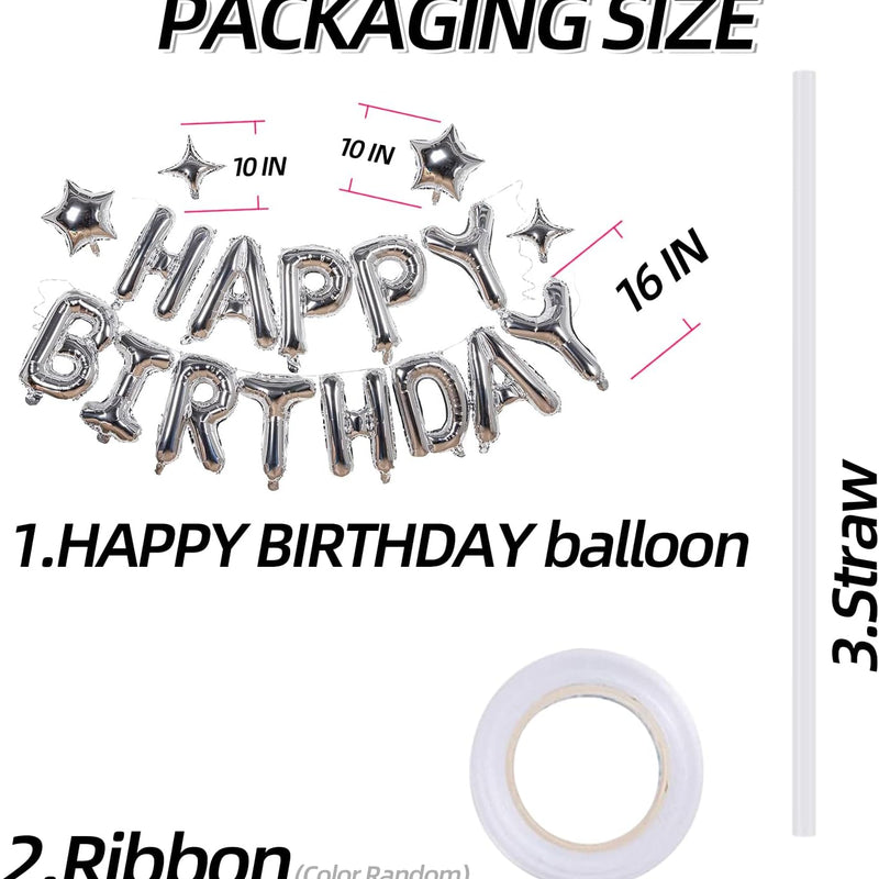 Silver Happy Birthday Aluminum Foil Balloon Decoration Kit for Kids and Adults