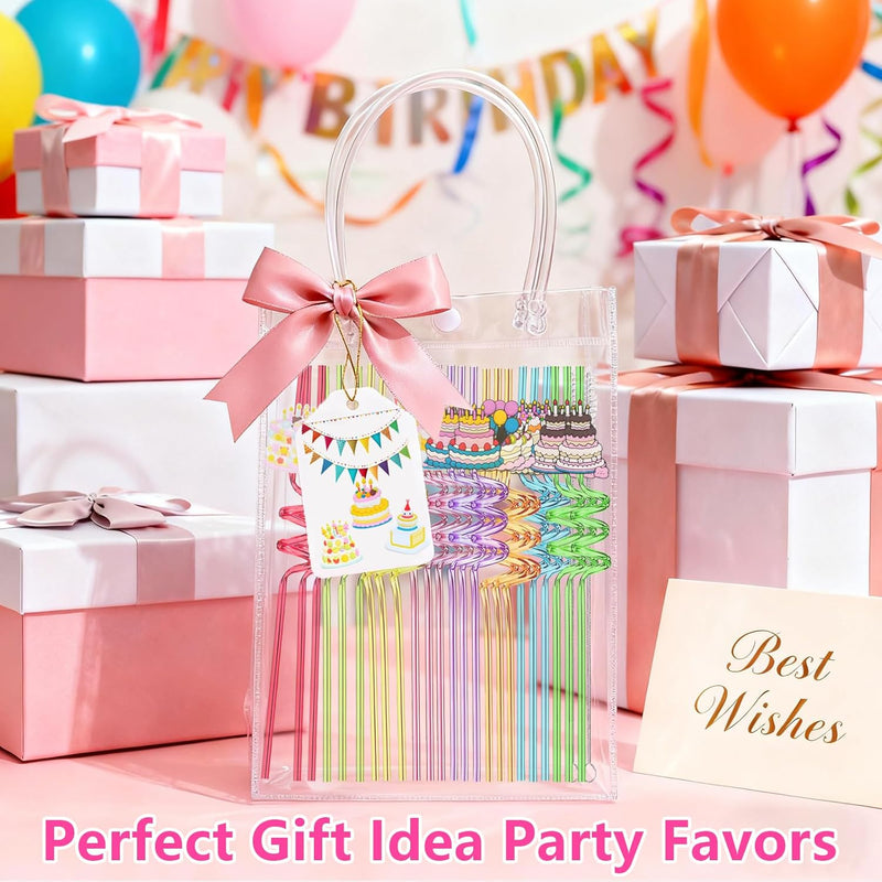 LEDUO 24-Piece Reusable Birthday Straws - Swirly, Glittery Cake Toppers for Kids' Parties