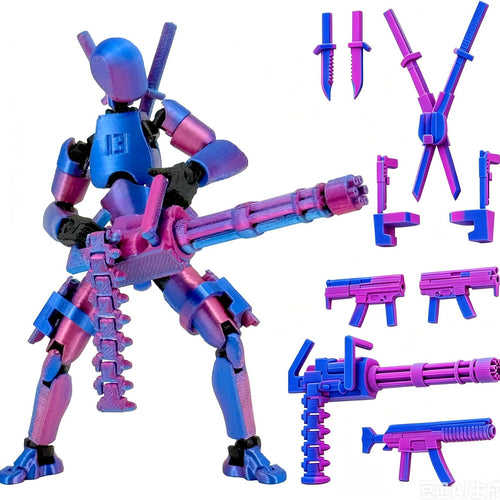 Gatling Gun Titan 13 Action Figure Set【Assembled】, Robot T Action Figure 3D Printed Dummy 13 Action Fidget Toys Figure Articulated, Lucky 13 for Collectors Desktop Decorations (Purple Blue)